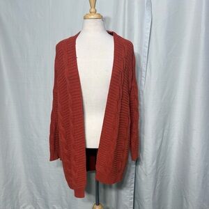 Rust Cable Knit Open Cardigan Boho Eclectic Earthy Teacher Cotton Blend Small
